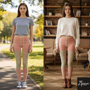 Coral & Sage Plaid Leggings