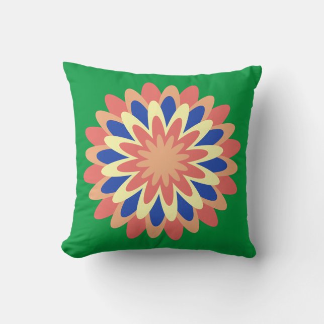 Coral, salmon, banana yellow, navy blue flower   throw pillow (Front)