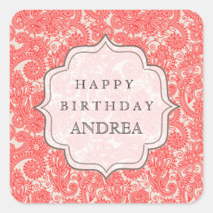 Coral Salmon Birthday Dessert Table Tag Label