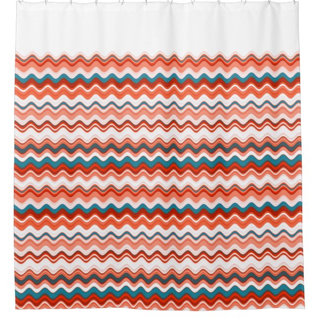 Coral Salmon Orange Blue Wavy Zigzag Pattern (Front)