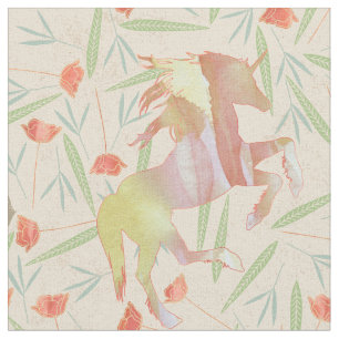 Coral Salmon Yellow Pink Unicorn Pattern Fabric