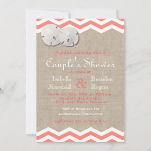 Coral Sand Dollar & Chevron Couple's Shower Invite