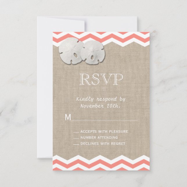 Coral Sand Dollar & Chevron RSVP Card (Back)