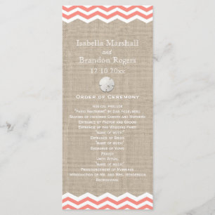 Coral Sand Dollar & Chevron Wedding Programme