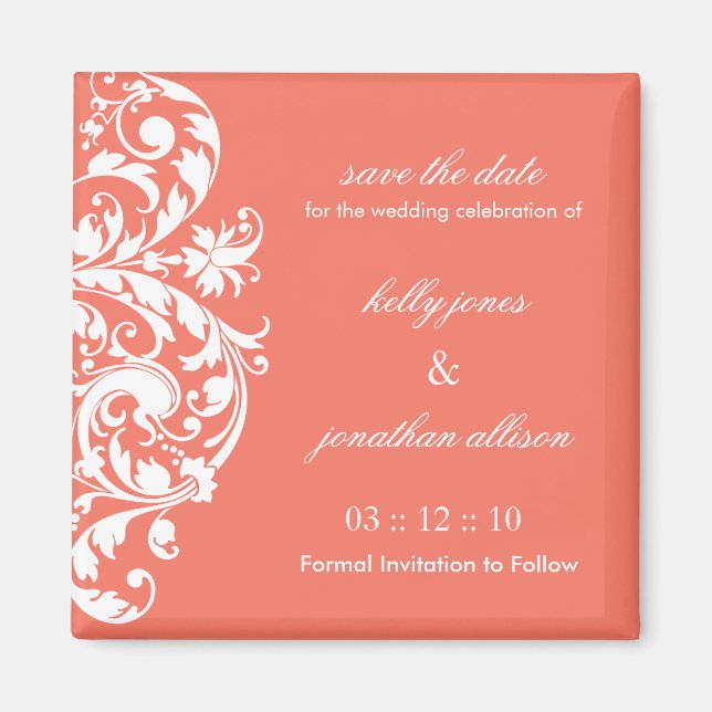 Coral Save the Date Wedding Magnet (Front)