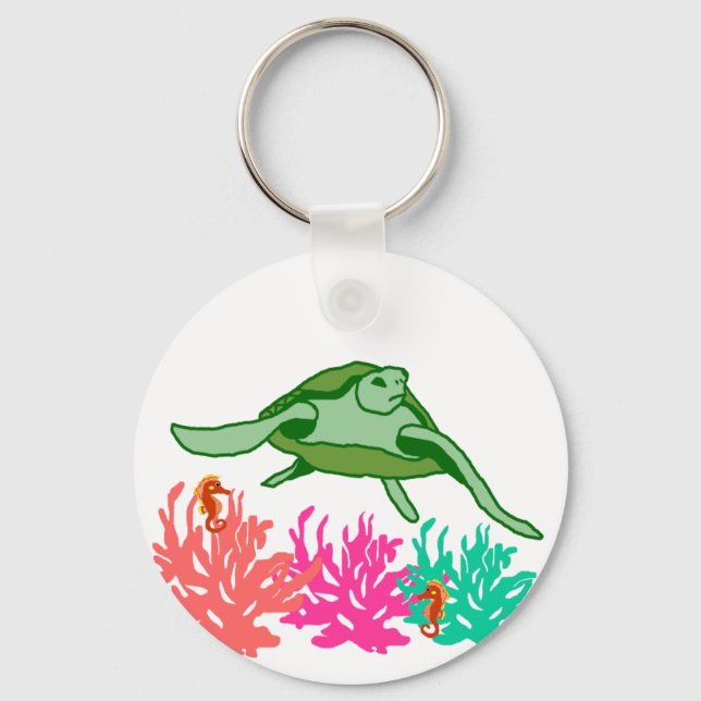 Coral  scene sea turtle key chain (Front)