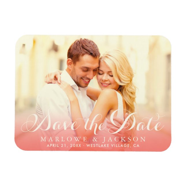 Coral Script Photo Overlay Wedding Save the Date Magnet (Horizontal)