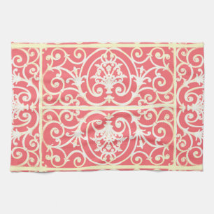 Coral scrollwork pattern kitchen towel