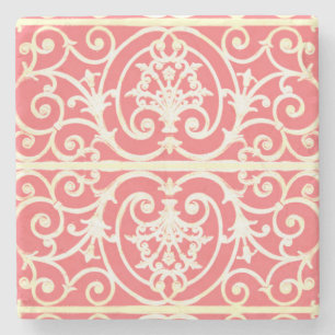 Coral scrollwork pattern stone coaster