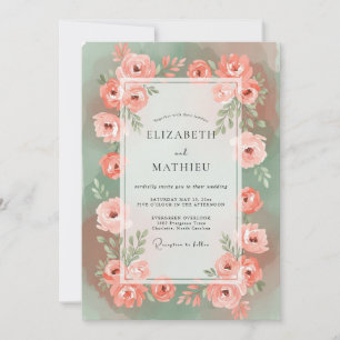 Coral Seafoam Painted Wedding Invitation