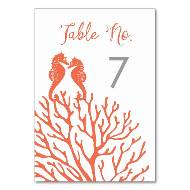 Coral Seahorse Table Number Cards (Back)
