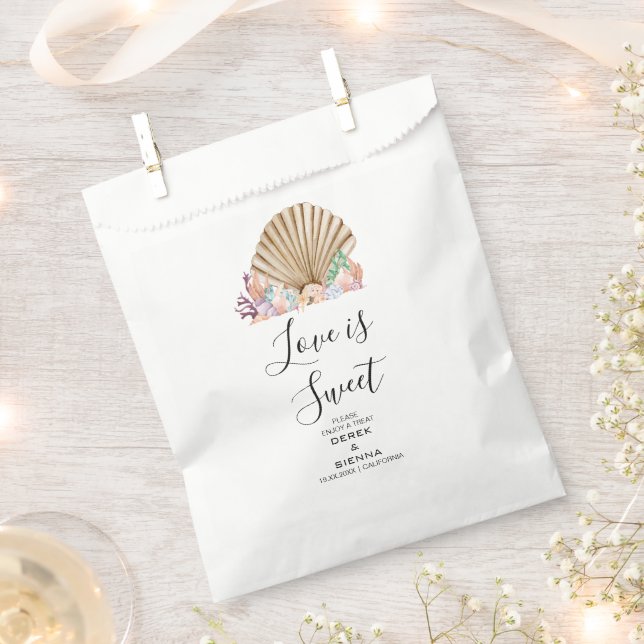 Coral & Seashell beach Wedding Favour Bag (Clipped)