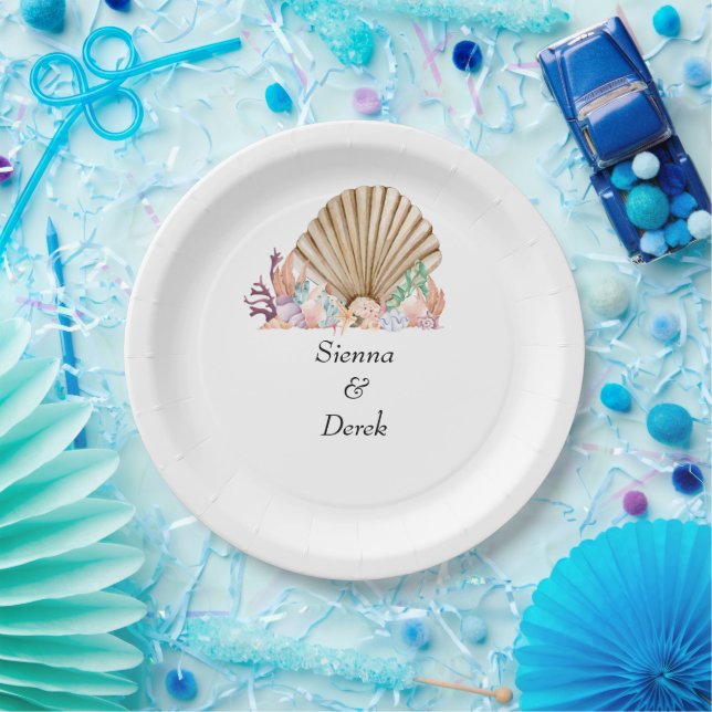 Coral & Seashell beach Wedding Paper Plate (Party)