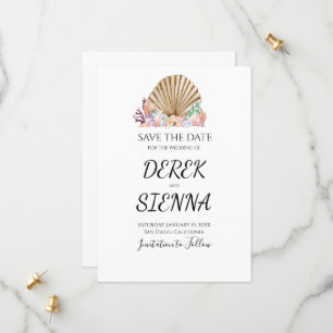 Coral & Seashell beach Wedding Save The Date