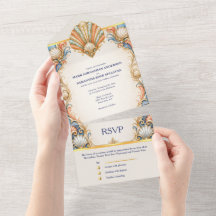 Coral Seashell Wedding Card Coastal Luxury