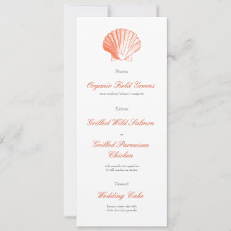 Coral Seashell Wedding Reception Dinner Menu Invitation