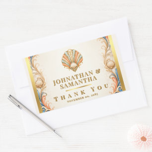 Coral seashell wedding thank you favour vintage sticker