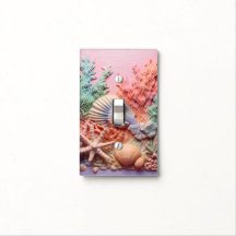 Coral, Seashells Bathroom Light Switch Cover