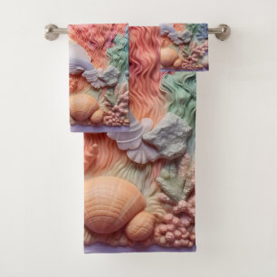 Coral, Seashells, Beach, Ocean Bath Towel Set