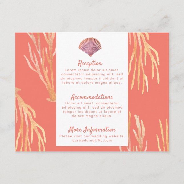 Coral & Seashells Beach Wedding Enclosure Card (Front)