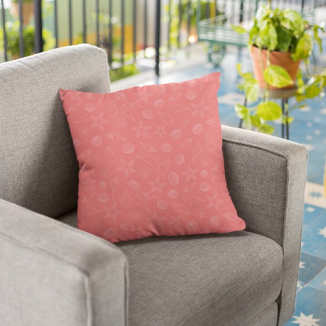 Coral Seashells/Striped Throw Pillow (Creator Uploaded)