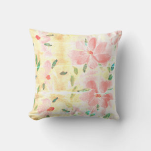 Coral Shabby Chic Floral Throw Pillow
