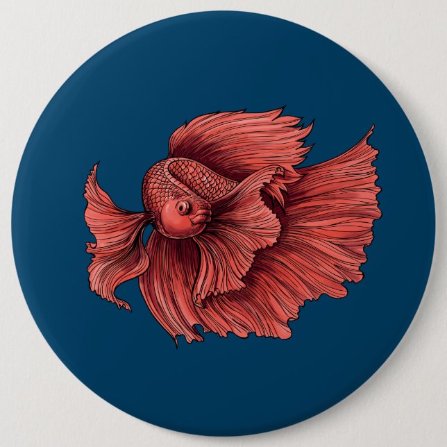 Coral Siamese fighting fish 6 Inch Round Button (Front)