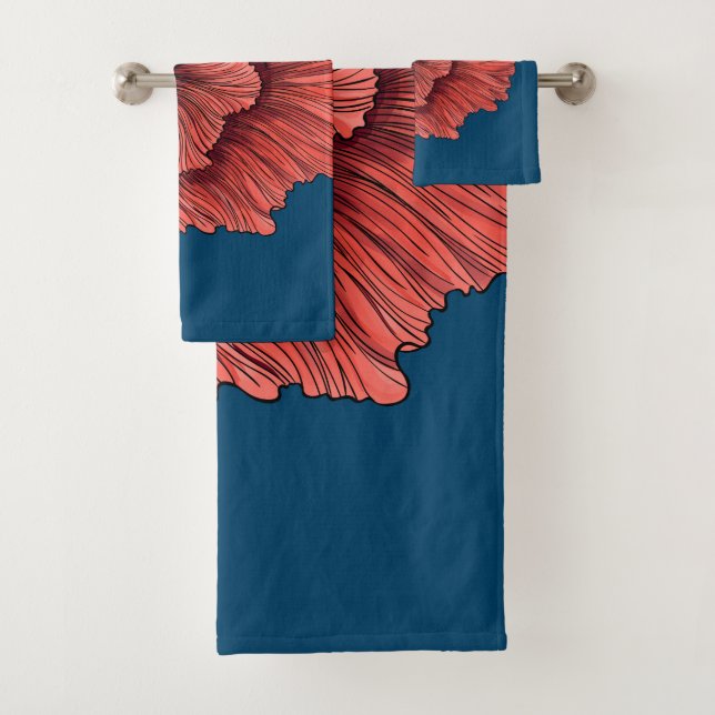 Coral Siamese fighting fish Bath Towel Set (Insitu)