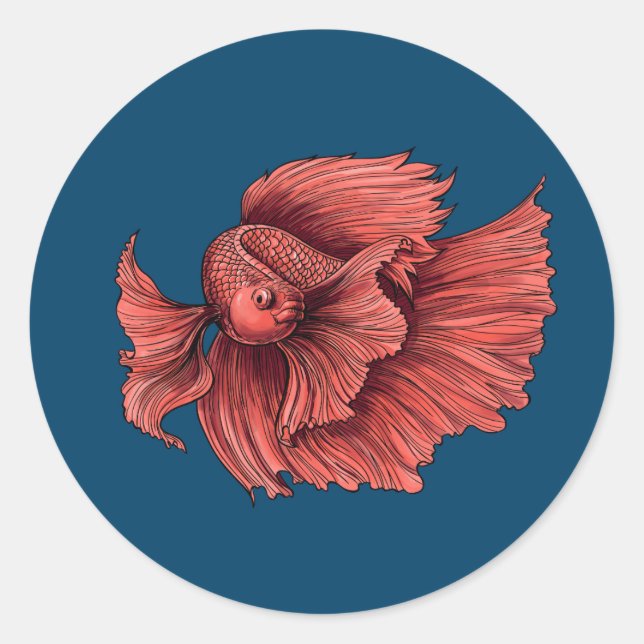 Coral Siamese fighting fish Classic Round Sticker (Front)