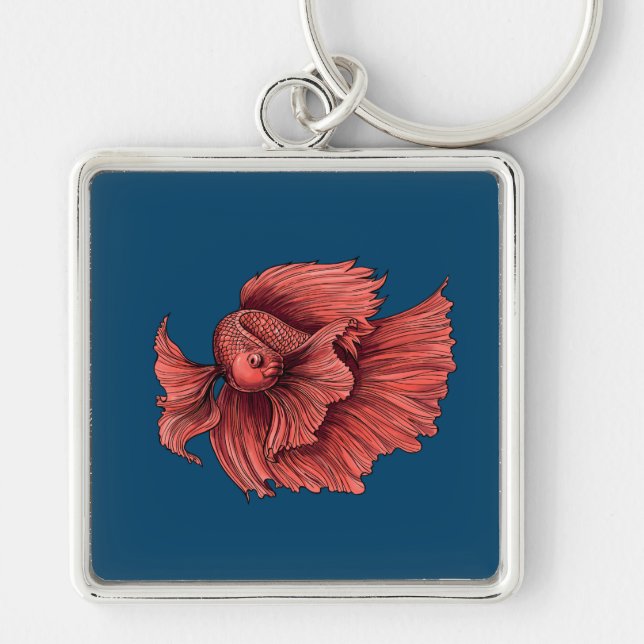 Coral Siamese fighting fish Keychain (Front)