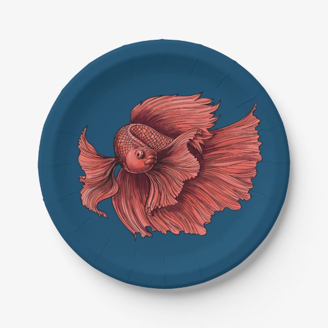 Coral Siamese fighting fish Paper Plate (Front)