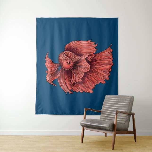 Coral Siamese fighting fish Tapestry (In Situ)