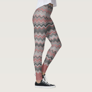 Coral Silver Grey Grey Wavy Pattern Leggings