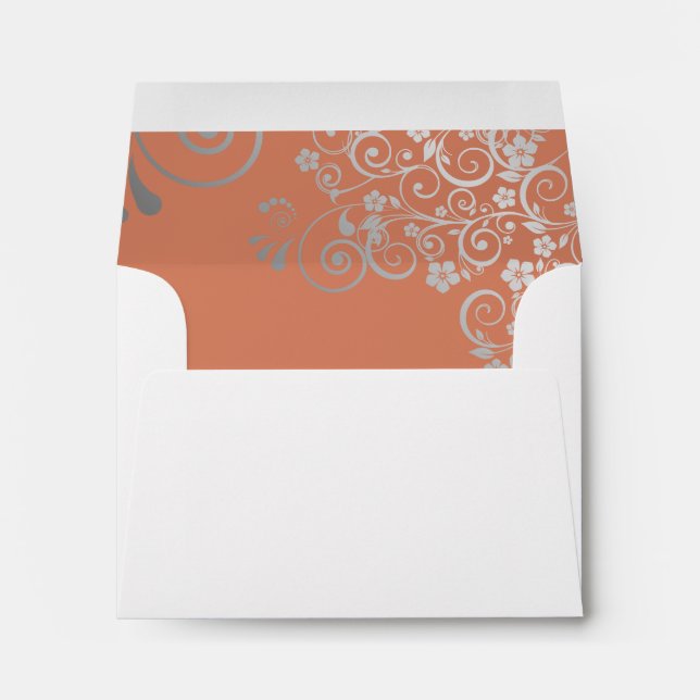 Coral & Silver Lace Inside White Wedding RSVP Envelope (Back (Bottom))
