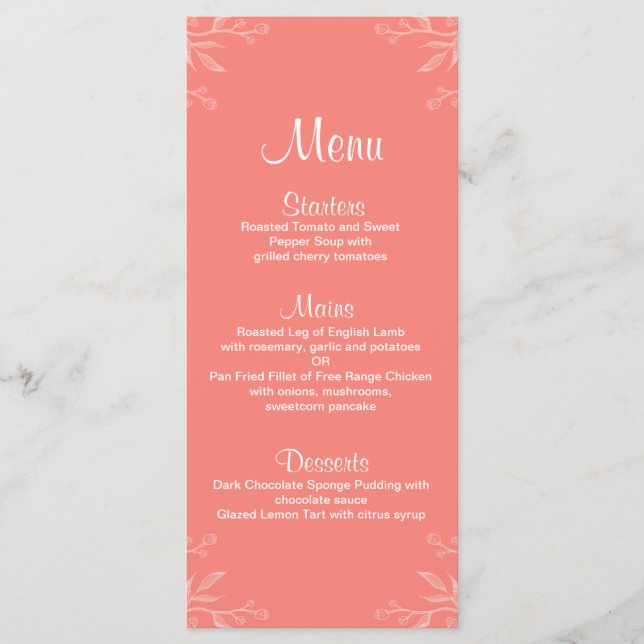 Coral Simple Elegant Floral Menu Mariage (Devant)