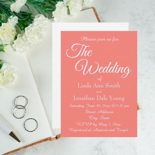 Coral Simple Style Wedding Invitation (In Situ Wedding)