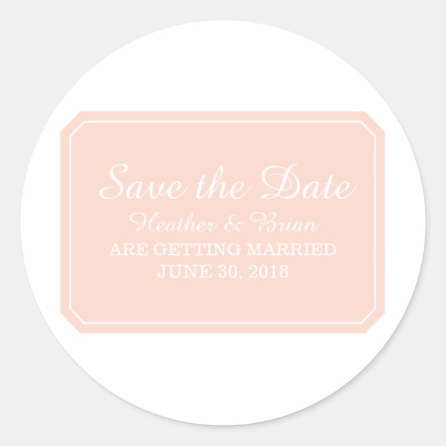Coral Simply Elegant Save the Date Classic Round Sticker (Front)