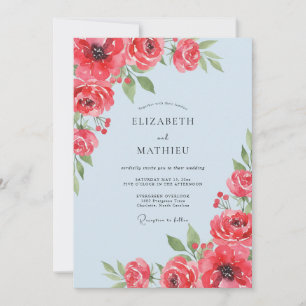 Coral Sky Ranunculus Soft Eucalyptus Wedding Invitation