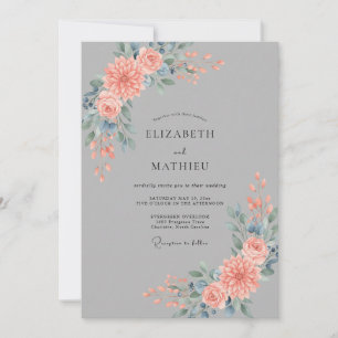 Coral Slate Dahlia Wedding Invitation