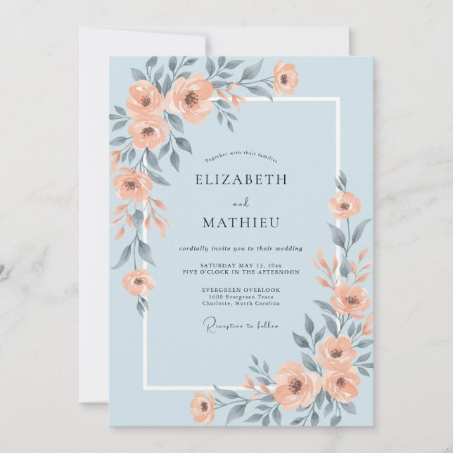 Coral Slate Peony Wedding Invitation (Front)