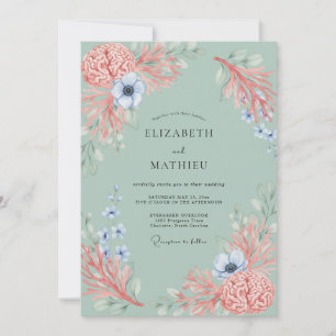 Coral Soft Botanical Wedding Invitation