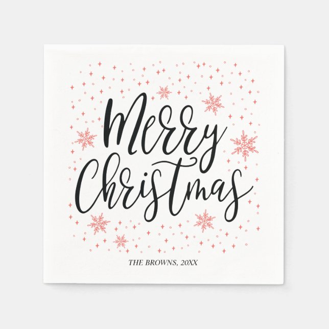 Coral Sparkle Merry Christmas Lettering Party Napkin (Front)