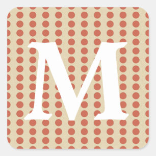 Coral Spice Moods Dots with Monogram Initial Square Sticker