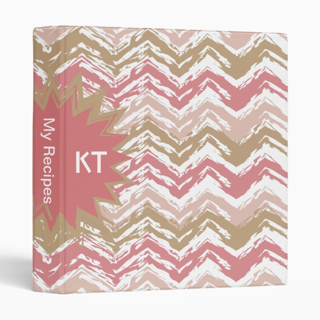 Coral Spice Scribble ZigZag Chevron Pattern Binder (Front/Spine)