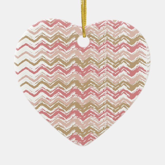 Coral Spice Scribble ZigZag Chevron Pattern Ceramic Ornament (Front)