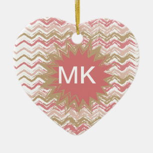 Coral Spice Scribble ZigZag Chevron Pattern Ceramic Ornament