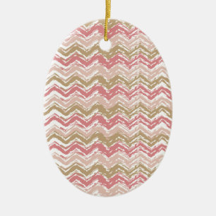 Coral Spice Scribble ZigZag Chevron Pattern Ceramic Ornament