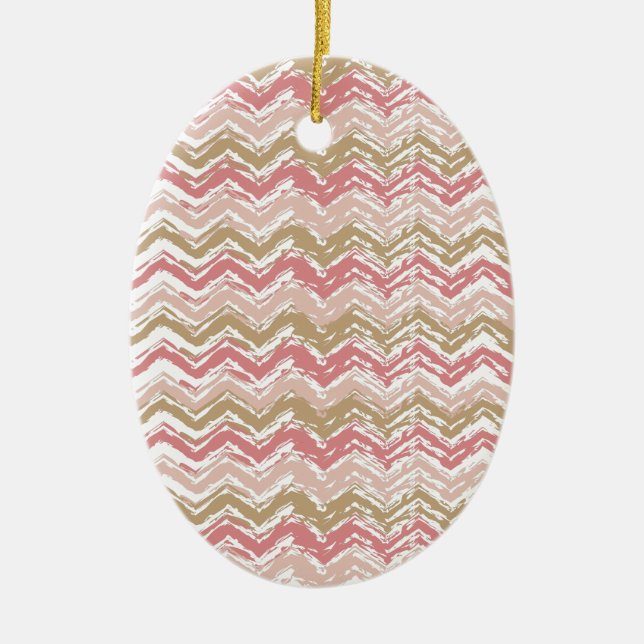 Coral Spice Scribble ZigZag Chevron Pattern Ceramic Ornament (Front)