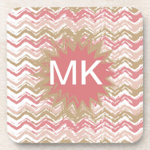 Coral Spice Scribble ZigZag Chevron Pattern Coaster