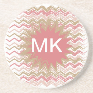 Coral Spice Scribble ZigZag Chevron Pattern Coaster